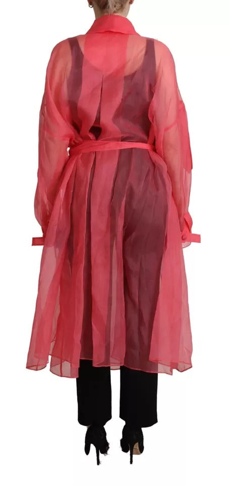 Dolce & Gabbana Pink Silk Organza Belted Coat Jacket