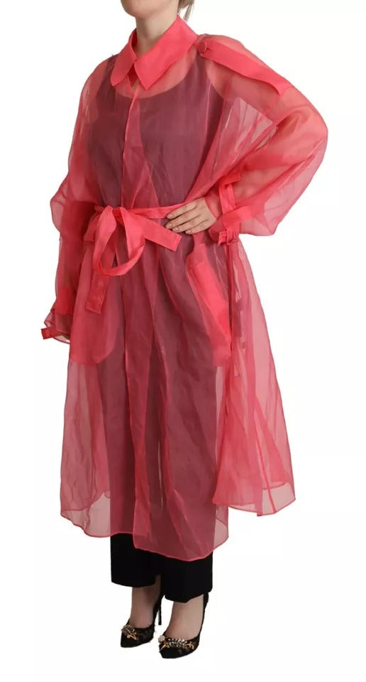 Dolce & Gabbana Pink Silk Organza Belted Coat Jacket