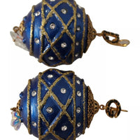 Dolce & Gabbana Gold Brass Blue Christmas Ball Crystal Hook Jewelry Earrings