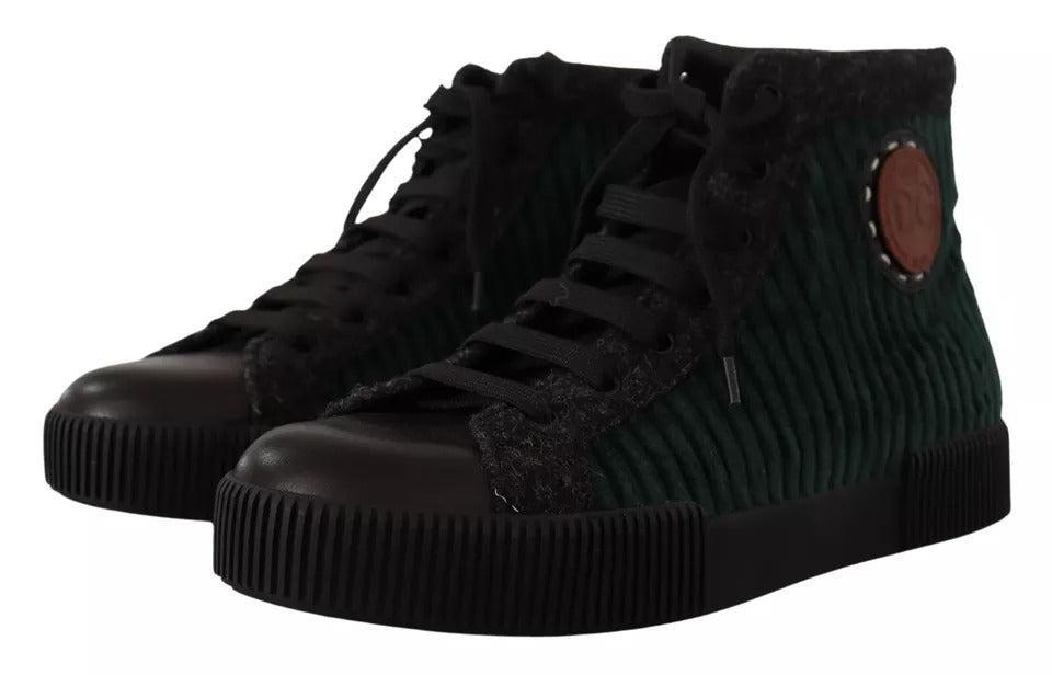 Dolce &amp; Gabbana Green Corduroy High Tops Sneakers Mens Casual Shoes