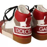 Dolce & Gabbana Red White Beige Leather High Tops Sneakers Shoes