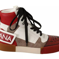 Dolce & Gabbana Red White Beige Leather High Tops Sneakers Shoes