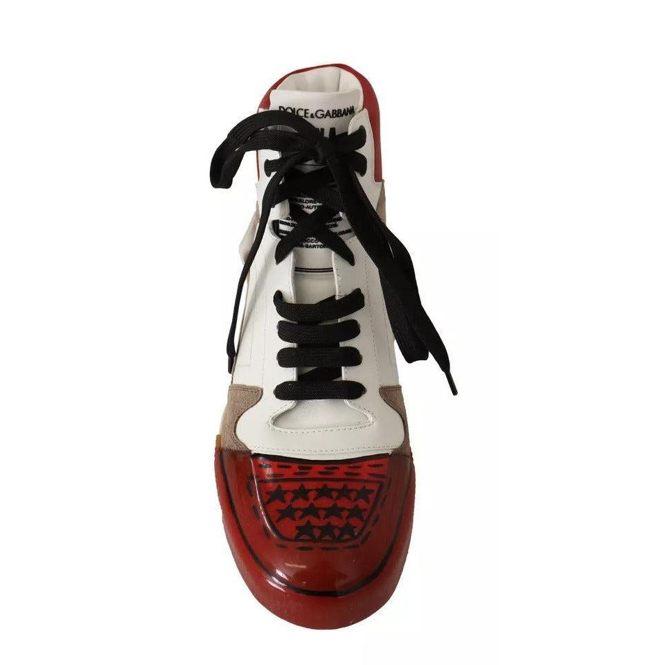 Dolce &amp; Gabbana Red White Beige Leather High Tops Sneakers Shoes