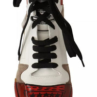 Dolce & Gabbana Red White Beige Leather High Tops Sneakers Shoes