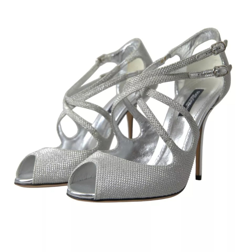 Dolce &amp; Gabbana Silver Shimmers Sandals Heel Pumps Shoes