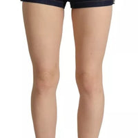 Dolce & Gabbana Dark Blue Embellished Denim Hot Pants Shorts