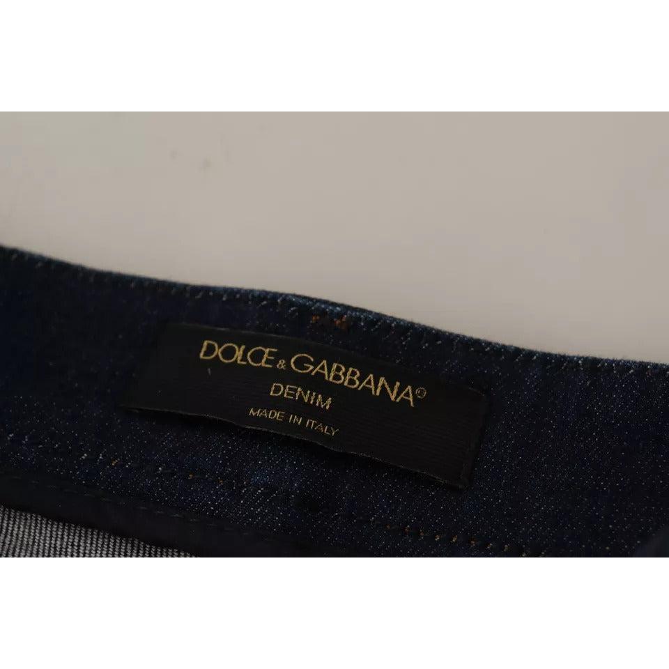 Dolce &amp; Gabbana Dark Blue Embellished Denim Hot Pants Shorts