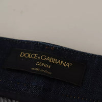 Dolce & Gabbana Dark Blue Embellished Denim Hot Pants Shorts