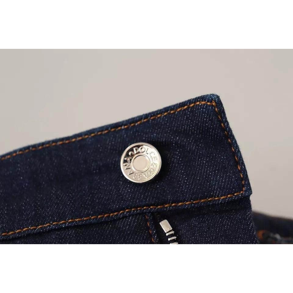 Dolce &amp; Gabbana Dark Blue Embellished Denim Hot Pants Shorts