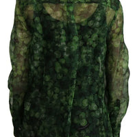 Dolce & Gabbana Green Clover Print Long Sleeves Collared Top Blouse