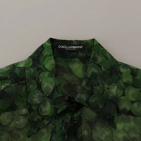 Dolce & Gabbana Green Clover Print Long Sleeves Collared Top Blouse