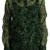 Dolce & Gabbana Green Clover Print Long Sleeves Collared Top Blouse