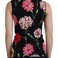 Dolce & Gabbana Black Floral Sleeveless Tank Top Silk Blouse