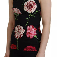 Dolce & Gabbana Black Floral Sleeveless Tank Top Silk Blouse