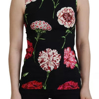 Dolce & Gabbana Black Floral Sleeveless Tank Top Silk Blouse