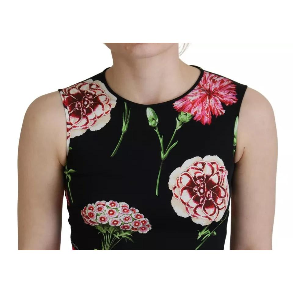 Dolce &amp; Gabbana Black Floral Sleeveless Tank Top Silk Blouse
