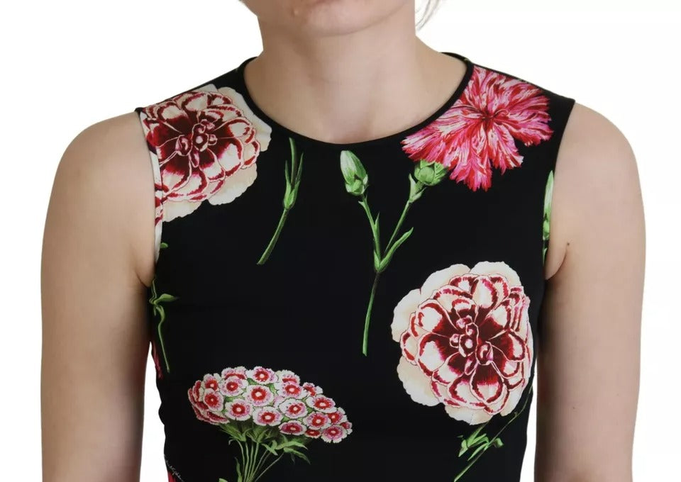 Dolce & Gabbana Black Floral Sleeveless Tank Top Silk Blouse