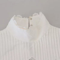 Dolce & Gabbana White Lace Trim Turtleneck Blouse Cotton Top