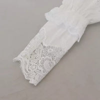 Dolce & Gabbana White Lace Trim Turtleneck Blouse Cotton Top