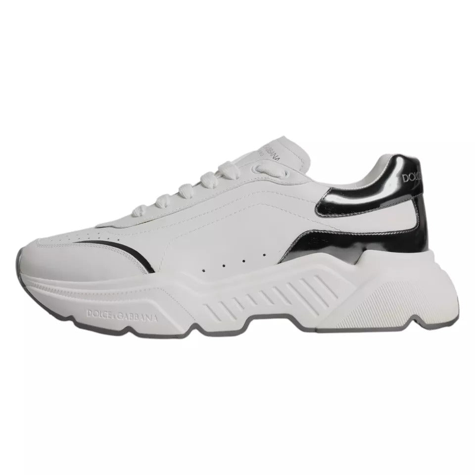 Dolce &amp; Gabbana White Silver DAYMASTER Leather Sneakers Men Shoes