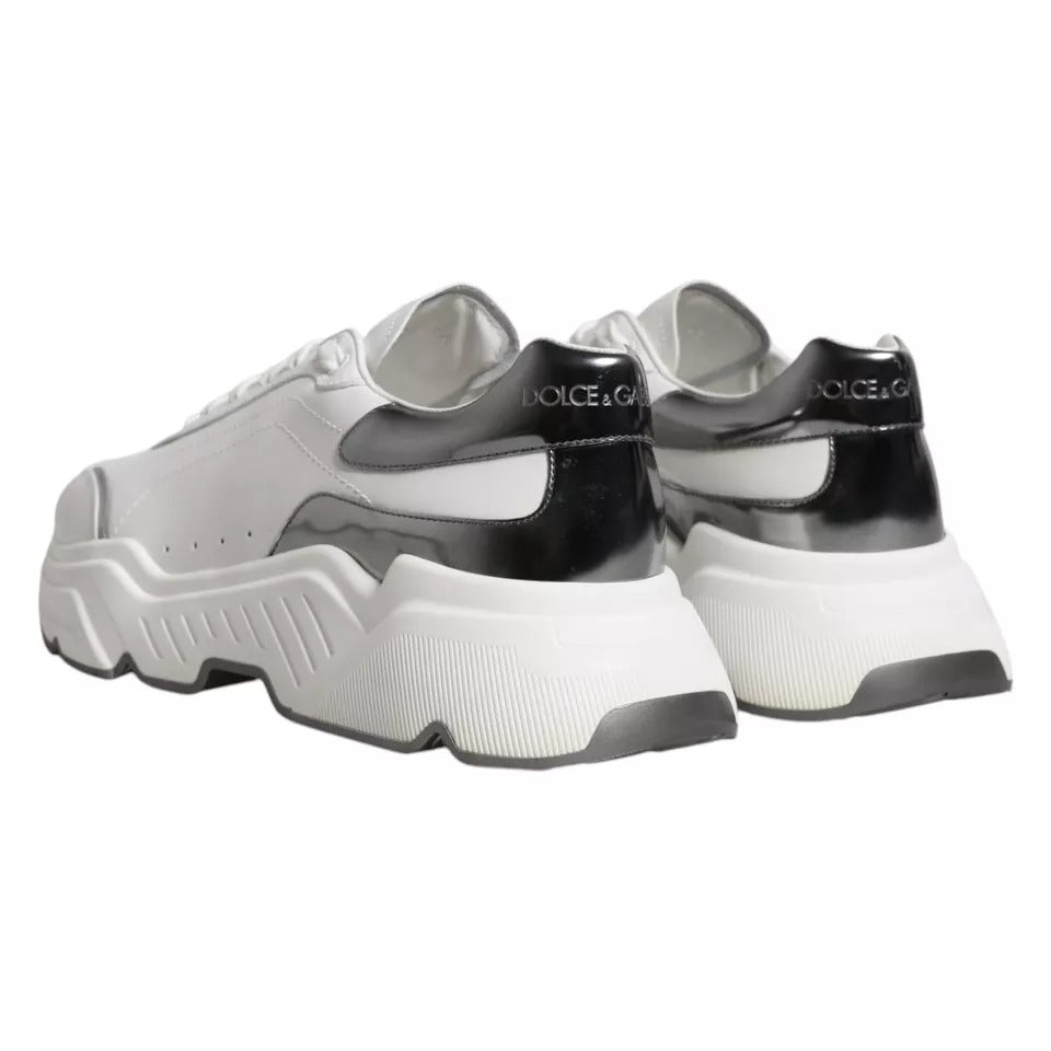 Dolce &amp; Gabbana White Silver DAYMASTER Leather Sneakers Men Shoes
