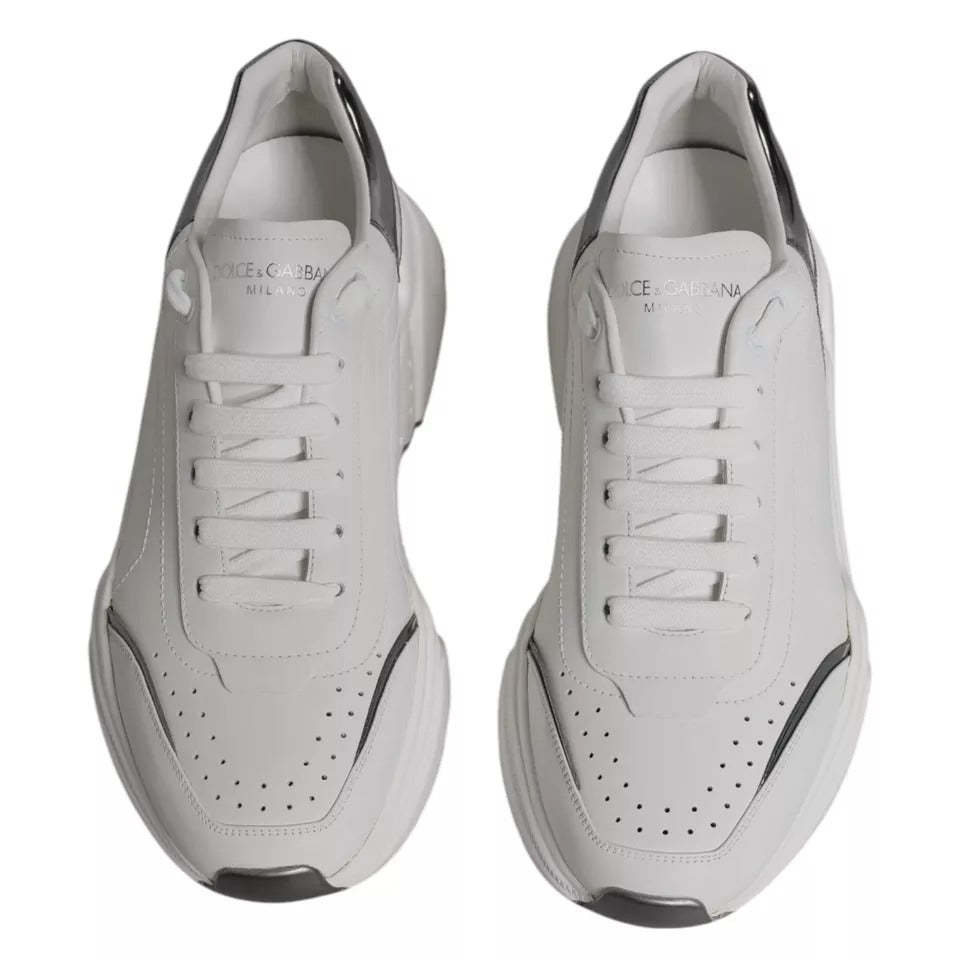 Dolce &amp; Gabbana White Silver DAYMASTER Leather Sneakers Men Shoes