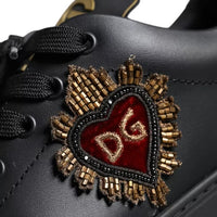 Dolce & Gabbana Black Leather Heart Low Top Sneaker Shoes