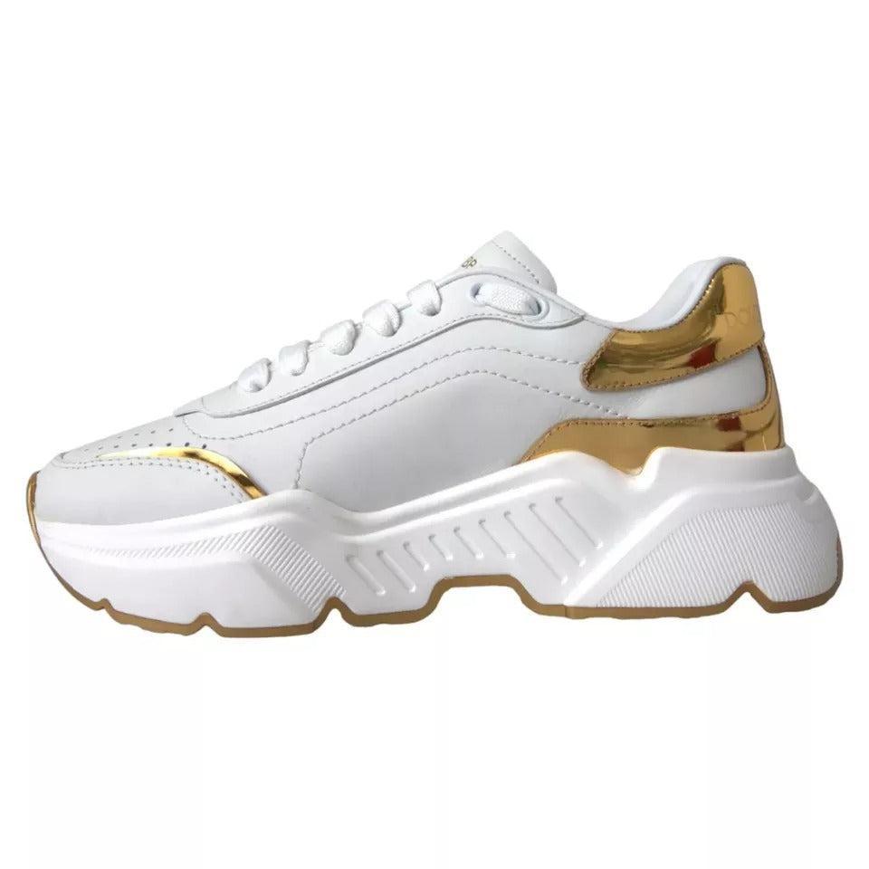 Dolce &amp; Gabbana White Gold DAYMASTER Leather Sneakers Men Shoes