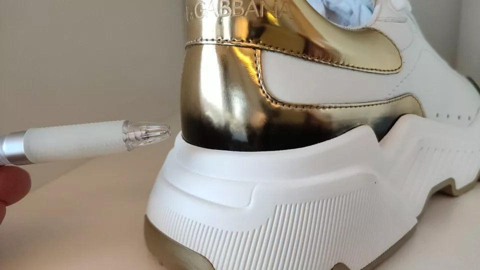 Dolce &amp; Gabbana White Gold DAYMASTER Leather Sneakers Men Shoes