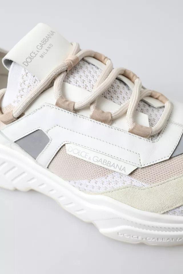 Dolce &amp; Gabbana White Beige Leather Sport DAYMASTER Shoes Sneakers