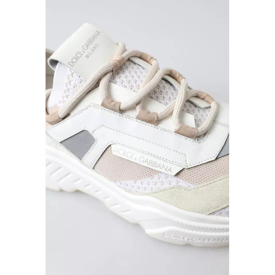Dolce &amp; Gabbana White Beige Leather Sport DAYMASTER Shoes Sneakers