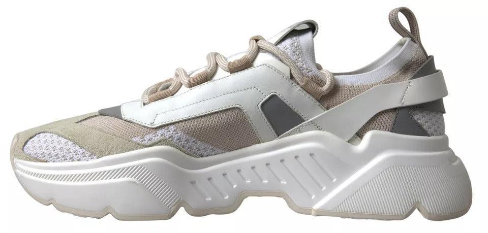 Dolce &amp; Gabbana White Beige Leather Sport DAYMASTER Shoes Sneakers