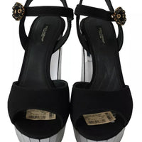 Dolce & Gabbana Black Crystals Ankle Strap Sandals Shoes