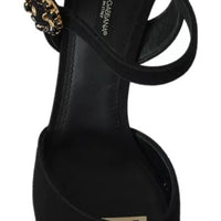 Dolce & Gabbana Black Crystals Ankle Strap Sandals Shoes