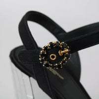 Dolce & Gabbana Black Crystals Ankle Strap Sandals Shoes