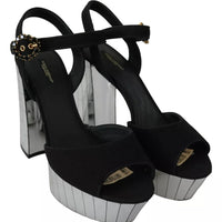 Dolce & Gabbana Black Crystals Ankle Strap Sandals Shoes