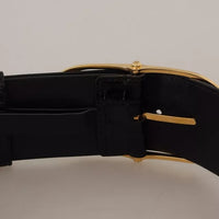 Dolce & Gabbana Black Wide Embossed Leather Gold Metal Buckle Belt