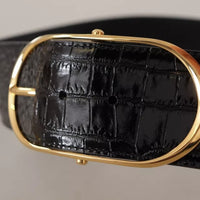 Dolce & Gabbana Black Wide Embossed Leather Gold Metal Buckle Belt