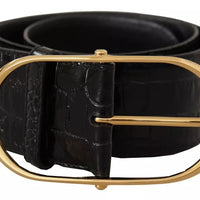 Dolce & Gabbana Black Wide Embossed Leather Gold Metal Buckle Belt