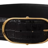 Dolce & Gabbana Black Wide Embossed Leather Gold Metal Buckle Belt