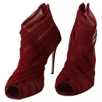 Dolce & Gabbana Red Tulle Ankle Boots Stiletto Heels Shoes