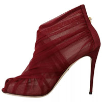 Dolce & Gabbana Red Tulle Ankle Boots Stiletto Heels Shoes