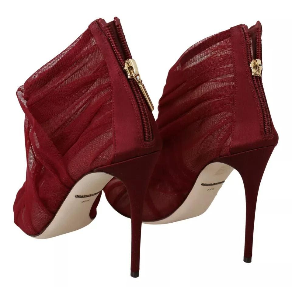 Dolce &amp; Gabbana Red Tulle Ankle Boots Stiletto Heels Shoes
