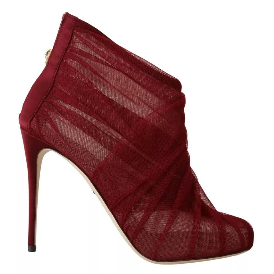 Dolce &amp; Gabbana Red Tulle Ankle Boots Stiletto Heels Shoes