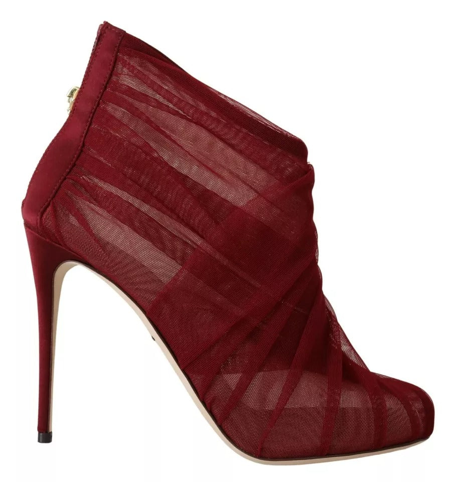 Dolce & Gabbana Red Tulle Ankle Boots Stiletto Heels Shoes