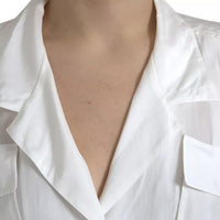 Dolce & Gabbana White Silk Collared 3/4 Sleeves Blouse Top