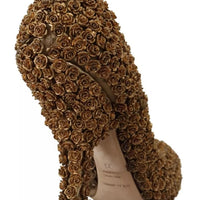 Dolce & Gabbana Gold Roses Embellished Heels Pumps Shoes