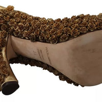 Dolce & Gabbana Gold Roses Embellished Heels Pumps Shoes