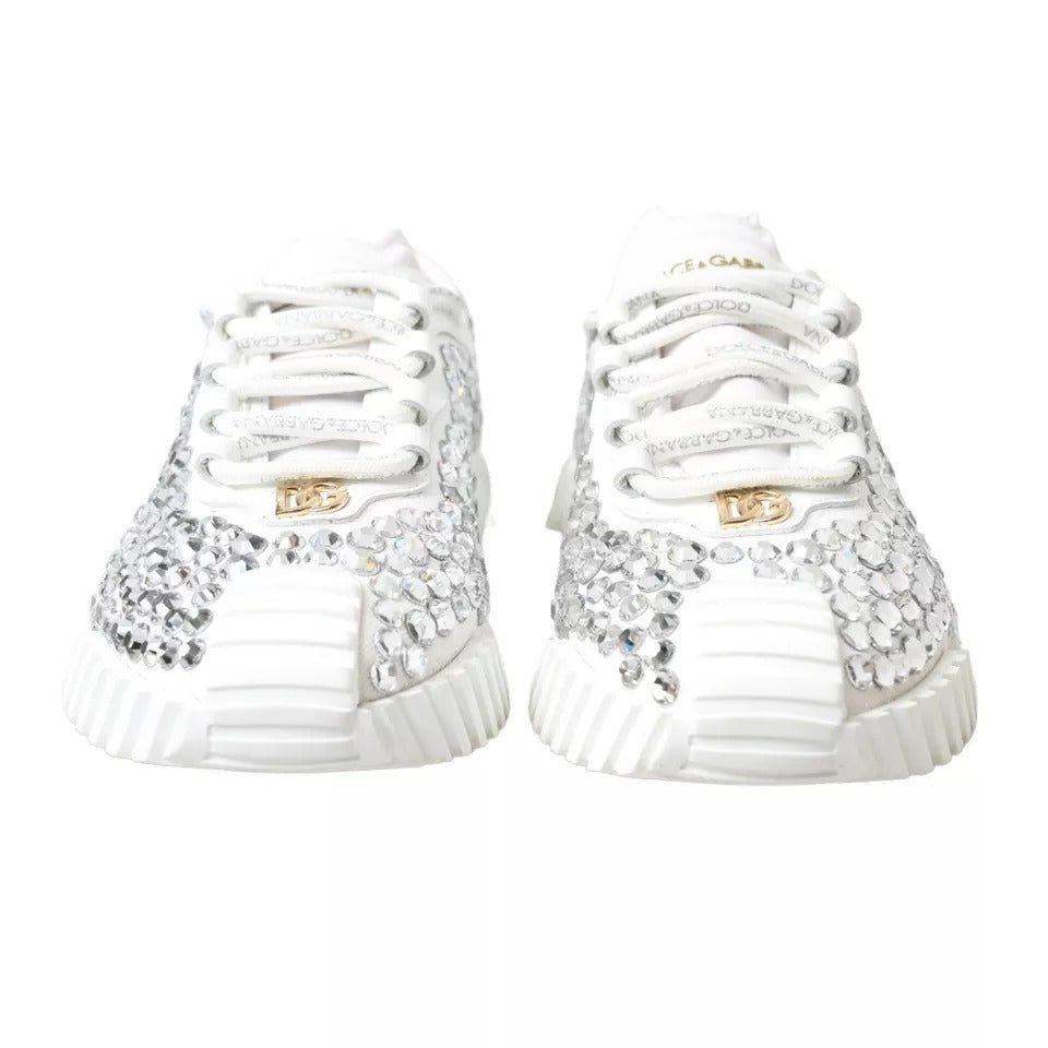 Dolce & Gabbana White NS1 Canvas Leather Embellished Sneakers Shoes