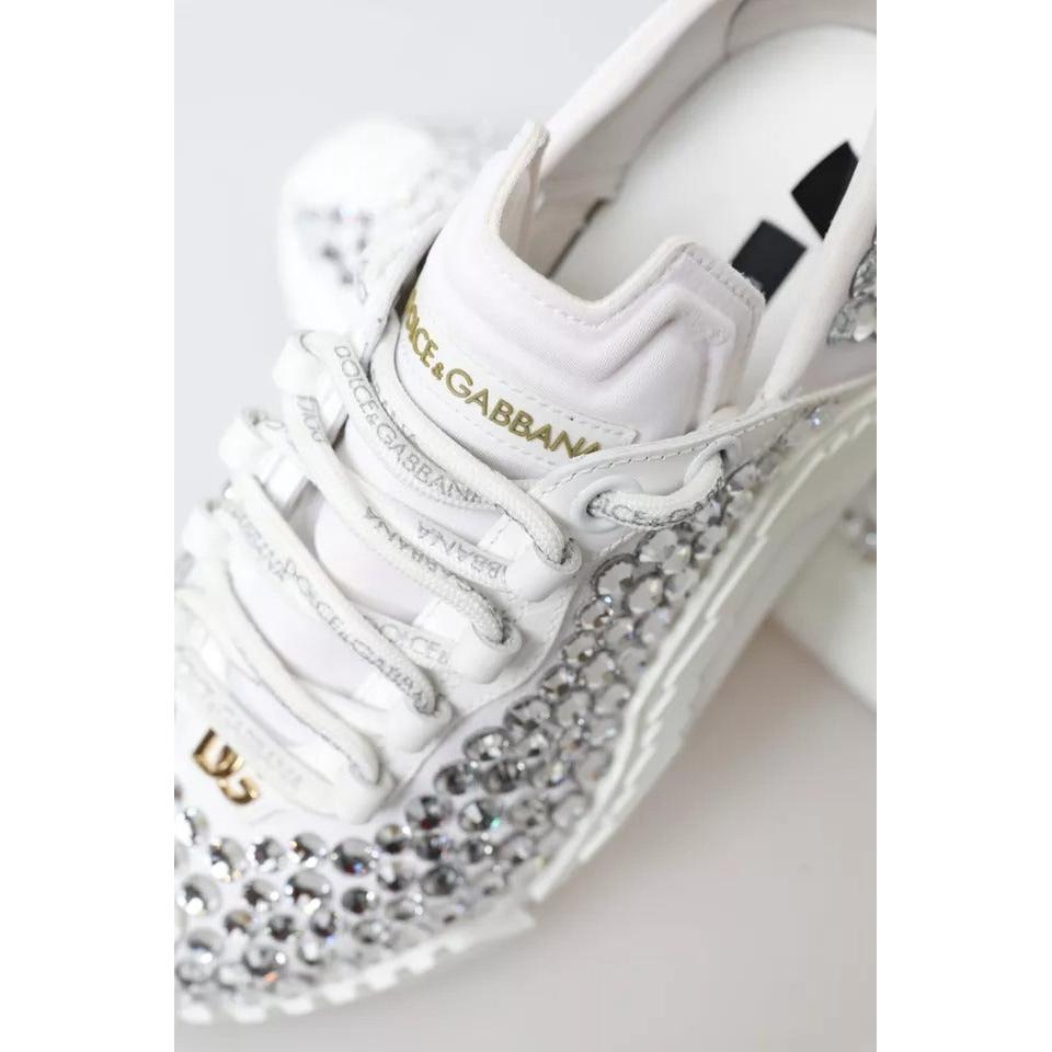 Dolce &amp; Gabbana White NS1 Canvas Leather Embellished Sneakers Shoes